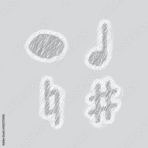 Hand-sketched musical notation doodle set