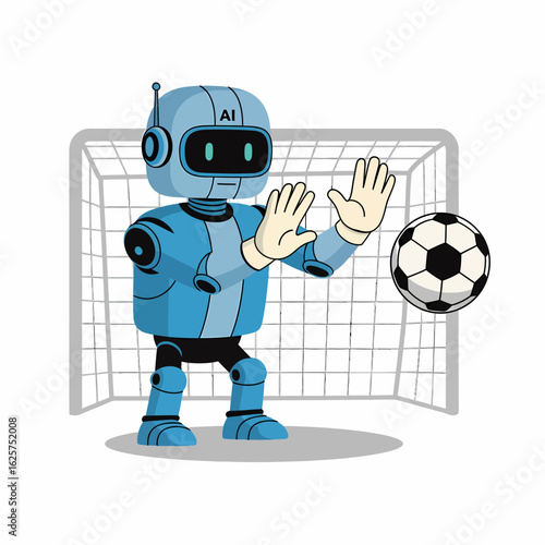 AI robot goalkeeper defending soccer goal from ball