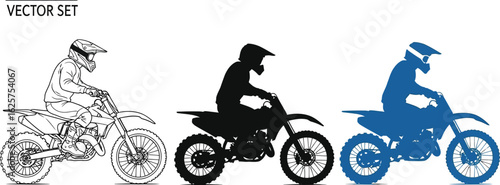Three motorcycle riders in different styles vector set illustration