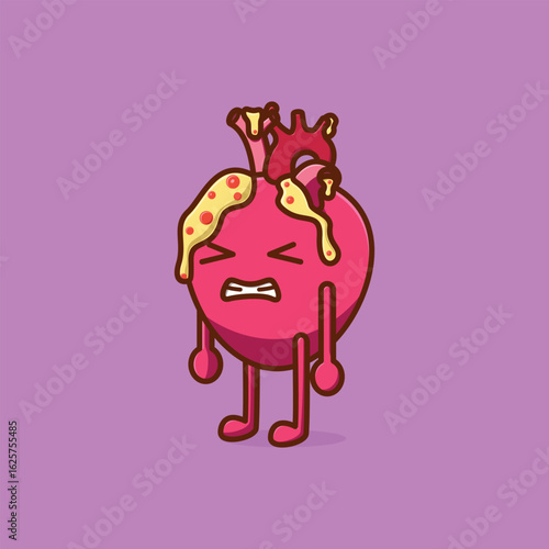 Simple Clogged Arteries Angry Heart cartoon vector illustration Collection of Interational Heart Day concept icon isolated