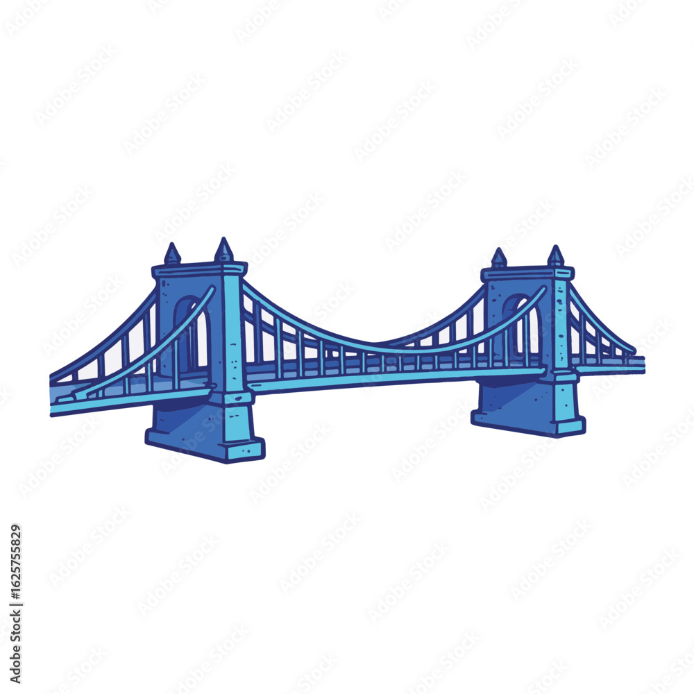 Obraz premium Vibrant blue bridge illustration on white background, architectural design