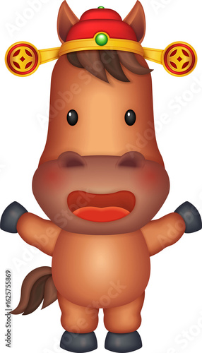 Chinese new year of 3D cartoon nursery character horse with traditional hat