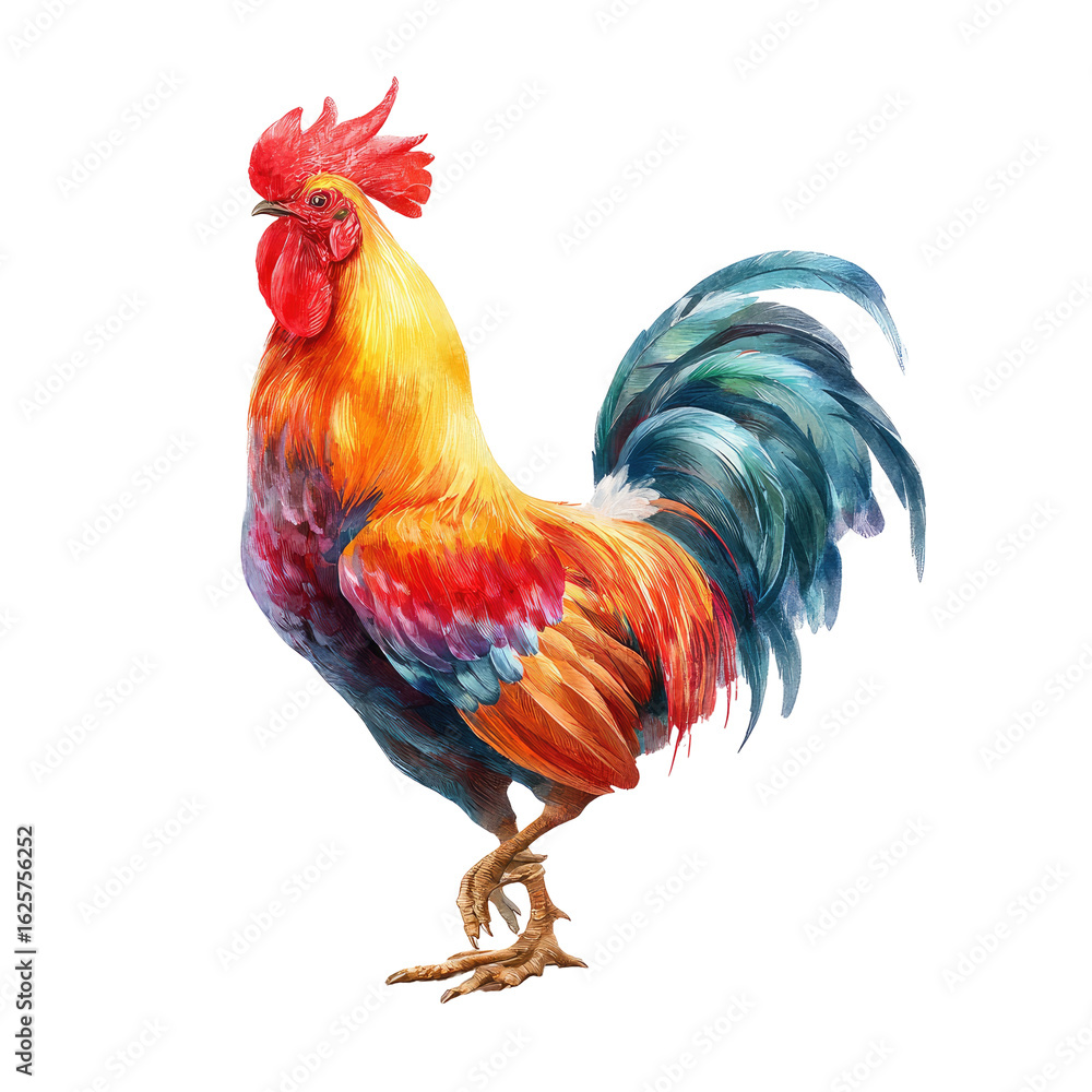 Fototapeta premium Vibrant rooster, colorful plumage, bold design