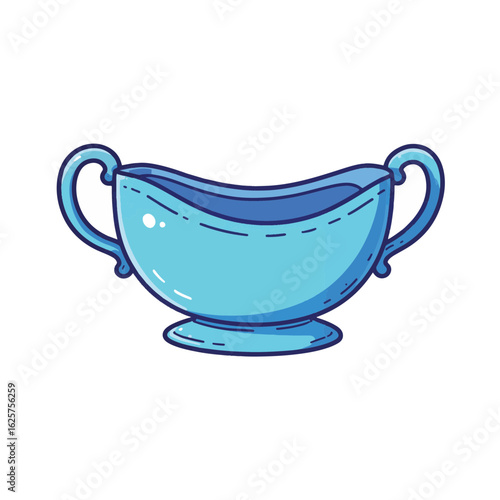 Elegant blue gravy boat on white background, kitchen aesthetics