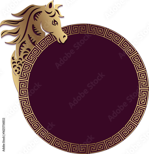 Traditional Chinese spiral round frame with horse pattern paper relief decoration