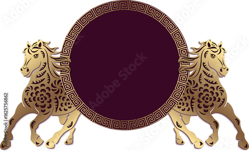 Traditional Chinese spiral round frame with horse pattern paper relief decoration