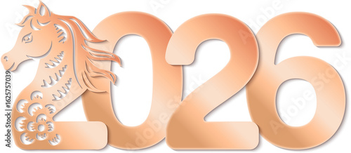 2026 Chinese new year paper relief word design with horse head decoration