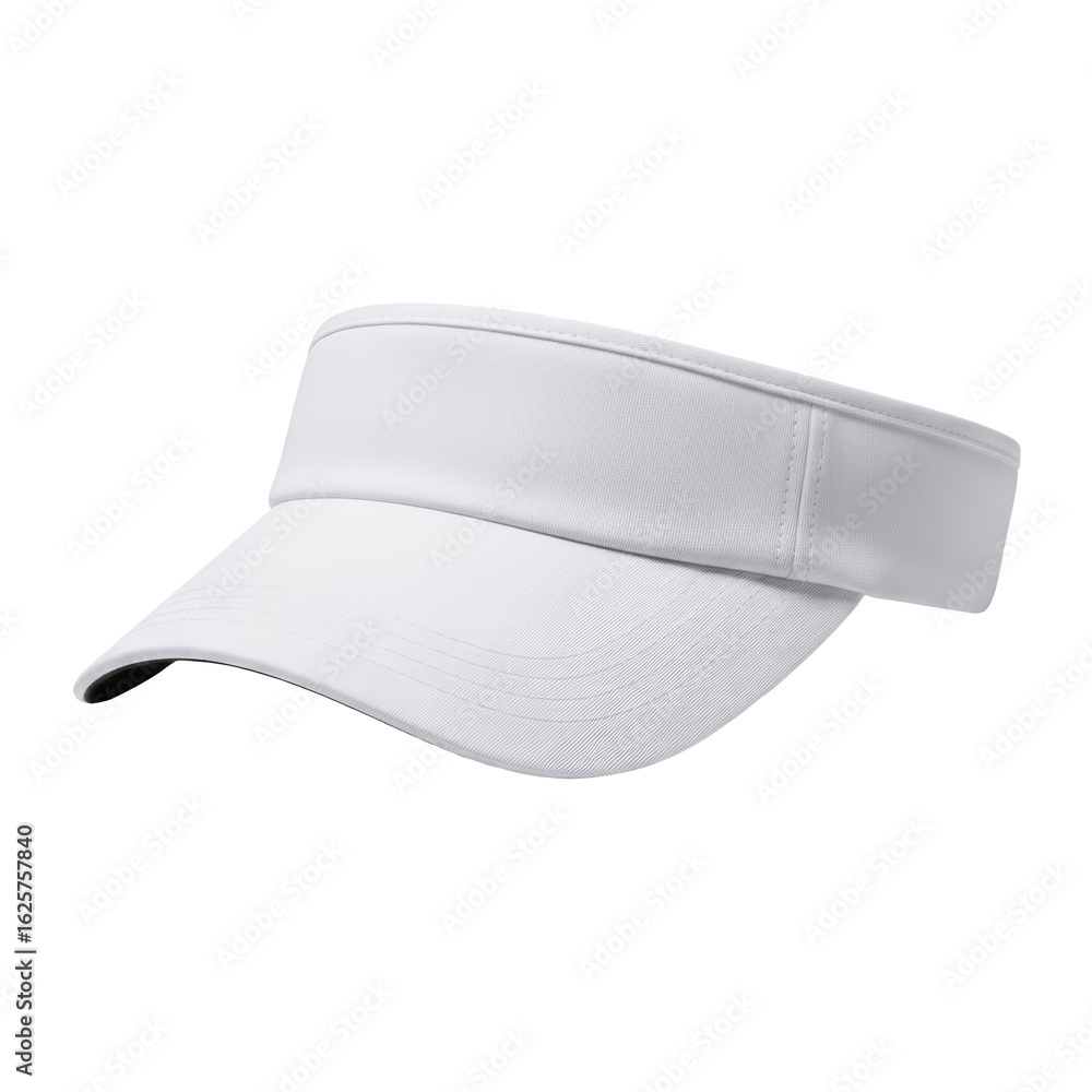 A clean white sports visor, perfect for outdoor activities like tennis, golf, or running, offering sun protection and style. A clean white sports visor, perfect for outdoor activities like tennis, golf, or running, offering sun protection and style.