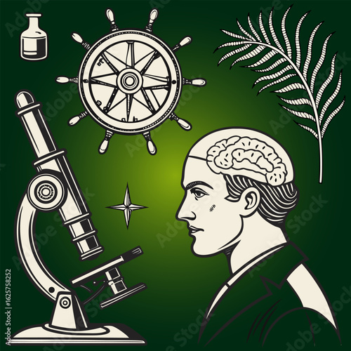 : vintage science - collection of vintage drawings featuring disciplines such as medicine, phrenology, chemistry, palm reading (chiromancy) and nautical .