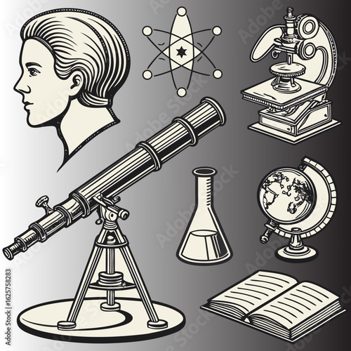 : vintage science - collection of vintage drawings featuring disciplines such as medicine, phrenology, chemistry, palm reading (chiromancy) and nautical .