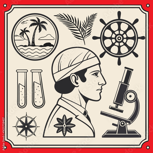 : vintage science - collection of vintage drawings featuring disciplines such as medicine, phrenology, chemistry, palm reading (chiromancy) and nautical .