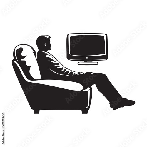Cartoon vector illustration of a person watching TV. The artwork features a cozy and playful style with clean lines and colorful details