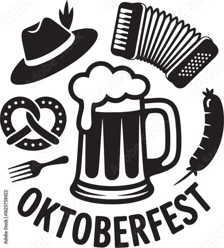 Oktoberfest Celebration with Traditional German Beer and Food Icons