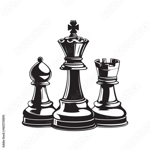 Vector illustration of various chess pieces such as king, pawn and rook with simple and modern design isolated on white background