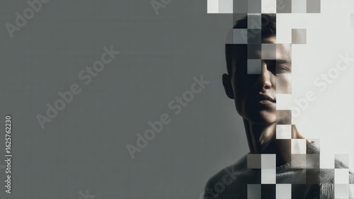 symbolic image of half human, half pixelated figure