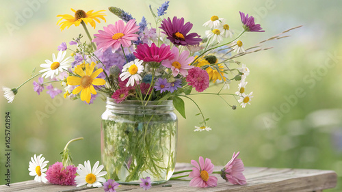 Wallpaper Mural Beautiful colorful flowers in glass jar flower arrangement floral bouquet spring summer garden blossom bloom Torontodigital.ca
