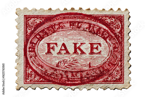 Red postage stamp with the word 