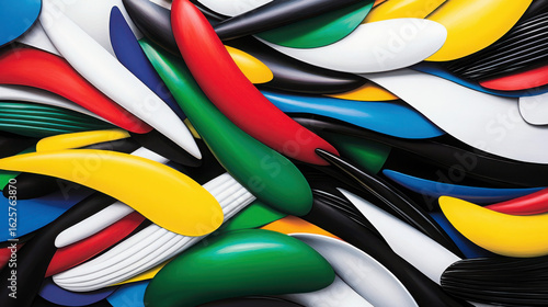 Colorful Abstract Art with Wavy Shapes in Red, Blue, Green, Yellow