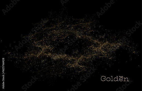 Isolated design component, exquisite golden abstract frame of shiny tinsel on black background.