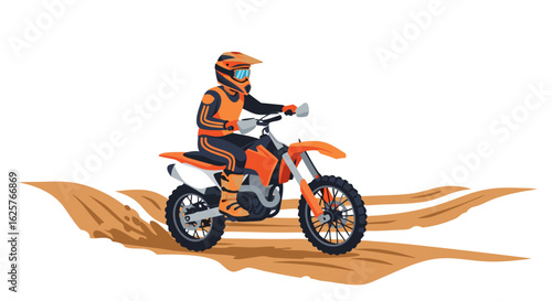 Energetic Motocross Rider Navigating Terrain in Dynamic Cartoon Style Illustration