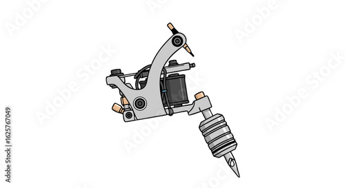 Detailed tattoo machine vector illustration for creative design projects and presentations showing a artistic tool of body art and unique decoration