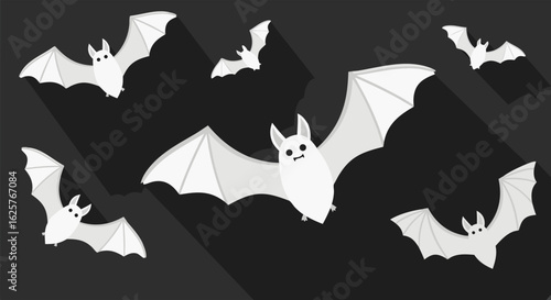 Enchanting Night Flight: A whimsical monochrome bat illustration, perfect for spooky season designs and Halloween themed projects
