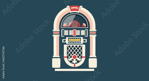 Vintage Rhythm: A Retro Jukebox Illustration evoking Nostalgia and Simpler Times through Classic Design and Timeless Appeal and capturing the
