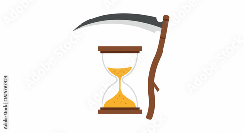 Iconic representation illustrating time limitations, finality, and inevitable passage portrayed with a symbolic scythe alongside a traditional