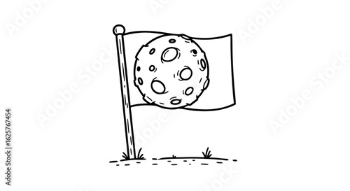 Lunar flag illustration showcases lunar exploration and space colonization aspirations, symbolizing a nation planting its emblem on an