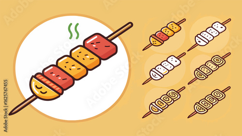 Set of Chicken Skewer illustration vector design, Chicken skewer icon design, Chicken skewer vector design
