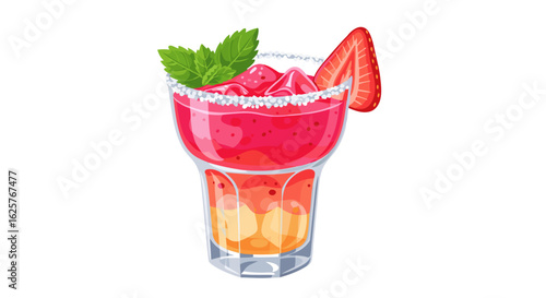 Vibrant Strawberry Refresher: A Two-Layered Delight with Mint and Sugared Rim Presentation