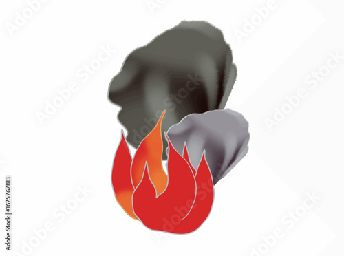 Illustration of burning flames and black smoke