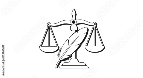 Illustrative depiction of a scales of justice with a feather, symbolising a nuanced legal equilibrium between legal precision and fairness