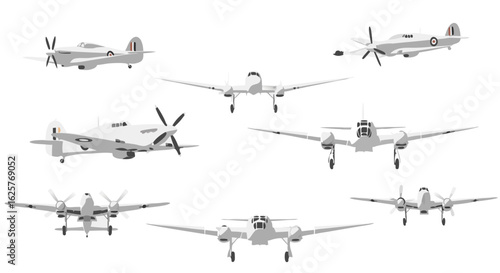 Diverse Collection of Vintage Warplanes Isolated on a Clean White Canvas for Aviation Enthusiasts