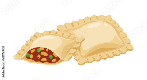 Illustrated ravioli with vibrant filling, perfect for menus, cookbooks and culinary illustrations
