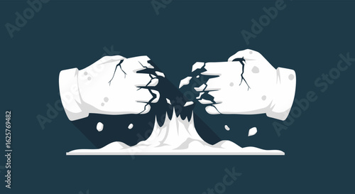 Explosive Power: Vector Illustration of Breaking Stone Fists Symbolizing Force and Impact
