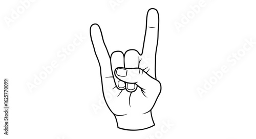 Monochrome Hand Gesture Illustration Displaying the Iconic Rock and Roll Sign Depiction