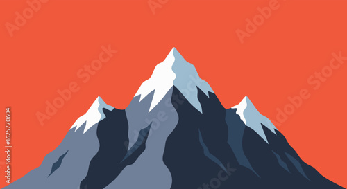 Majestic Mountain Peaks Silhouette Against a Vibrant Red Sky Minimalist Illustration Design