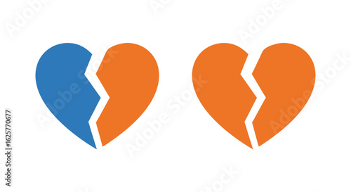 Two emotionally fractured hearts symbolizing heartbreak and relationship challenges, showcasing separation and vulnerability through minimalist