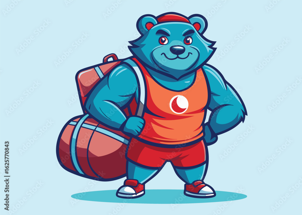 Obraz premium Sporty Bear Mascot with Gym Bag Vector Illustration for Fitness and Active Lifestyle Branding Design 