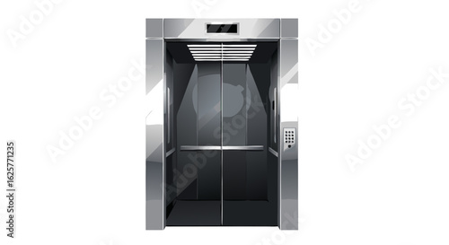 Sleek and modern metallic elevator cabin with closed doors and interior light design showcases accessibility and futuristic travel experience