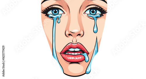 Emotional Artwork of a Crying Woman Portraying Intense Feelings and Vulnerability in a Detailed Illustration Style