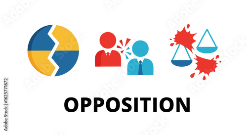 Visual Representation of Opposition and Conflict with Differing Views and Unjust Results