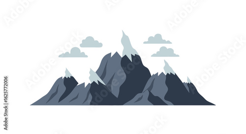 Serene Mountain Range Landscape with Snow-Capped Peaks and Clouds in Simplistic Style