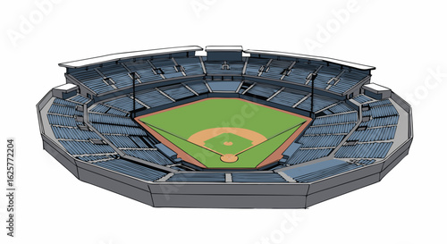 Artistic Rendition of an American Baseball Park with Elevated Seating and Verdant Field Drawing Style Recreation Venue Showcase 3D Render