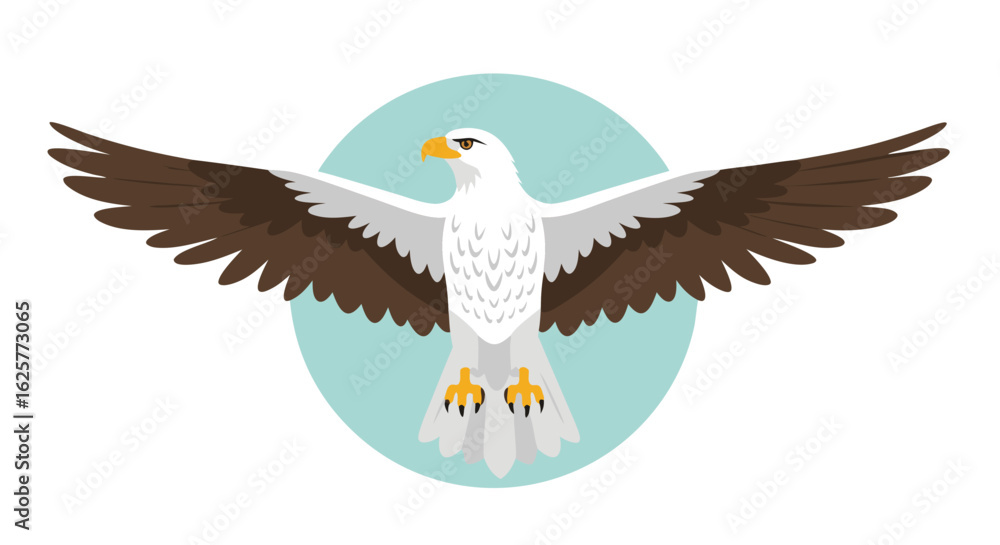 Obraz premium Majestic Eagle Illustration with Open Wings on a Serene Circular Backdrop Symbolizing Freedom and Strength