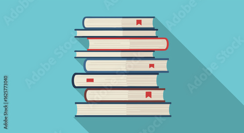 Stacked volumes: A minimalist rendering of literary accumulation and academic pursuits, with an inviting sense of knowledge discovery