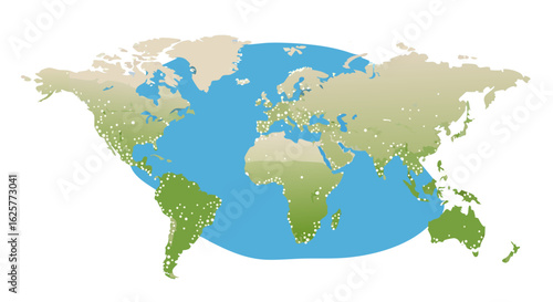 Global Connectivity: Visualizing worldwide cities and their distribution on a stylized world map illustration