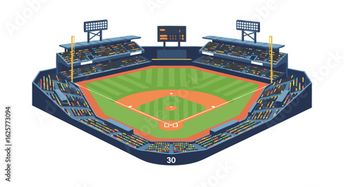 Vibrant Depiction of a Modern Baseball Stadium with Detailed Seating Sections