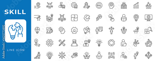 Soft Skill line editable icon set. Contains icons related to upskill, upskilling, personal growth, development, education, career, and more